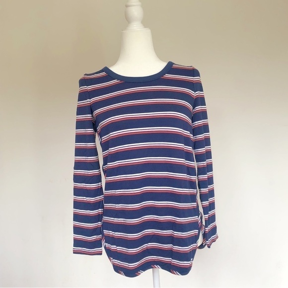 Market & Spruce Soft Striped Navy Long Sleeve Tunic Top - Picture 1 of 8